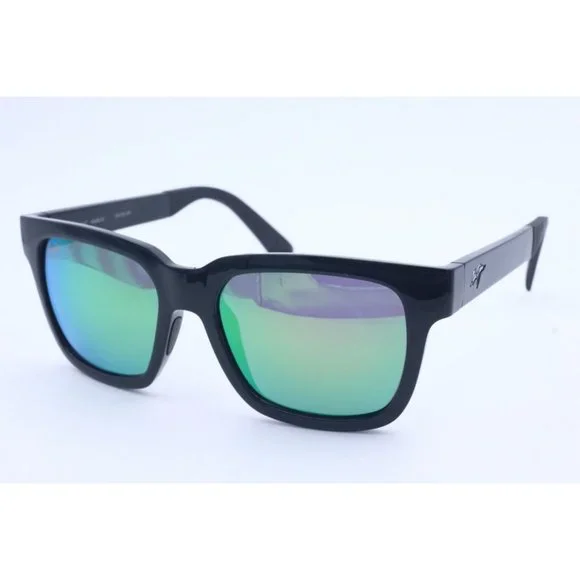 Maui Jim MONGOOSE MJ 540-02 Black Square Sunglasses Green Lenses 54mm